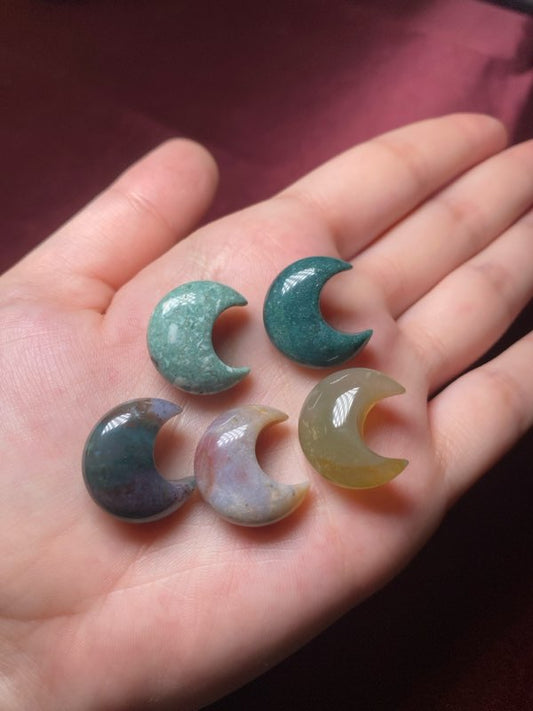 Moss Agate Mini Moon Carving