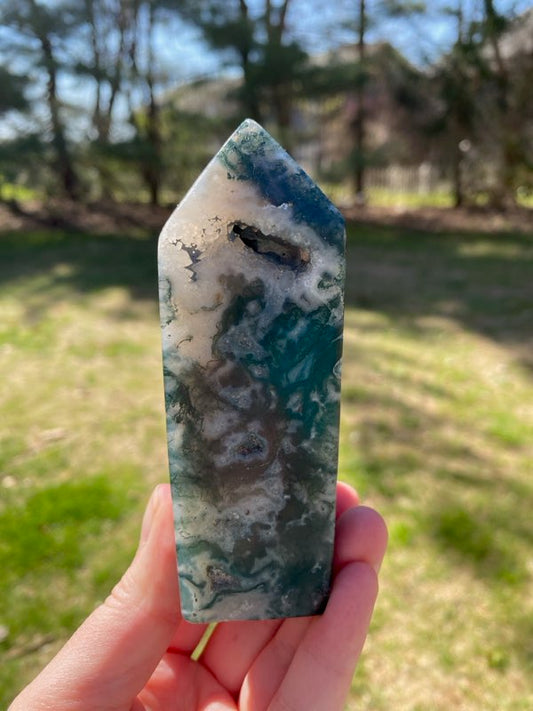Large Moss Agate Tower