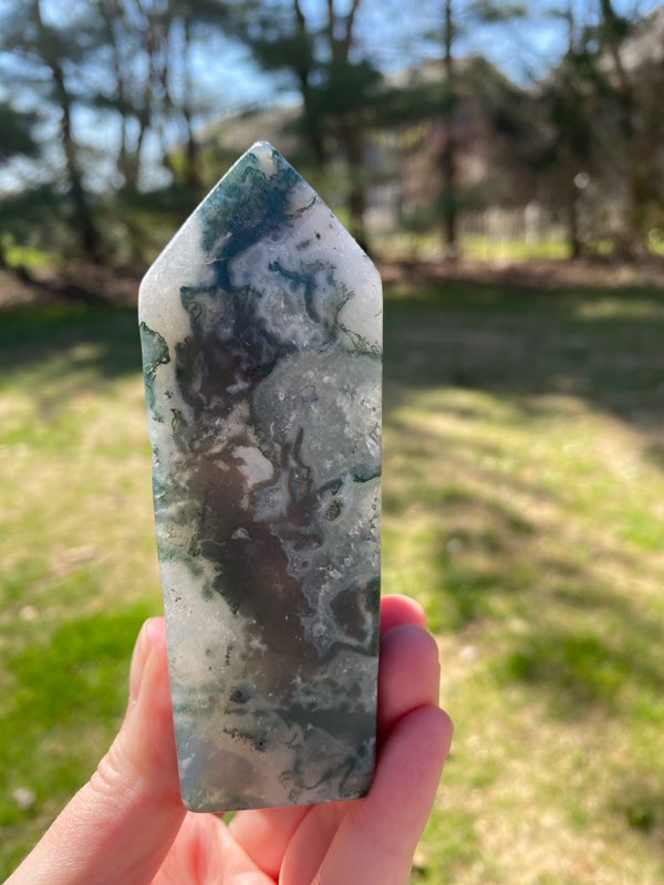 Large Moss Agate Tower
