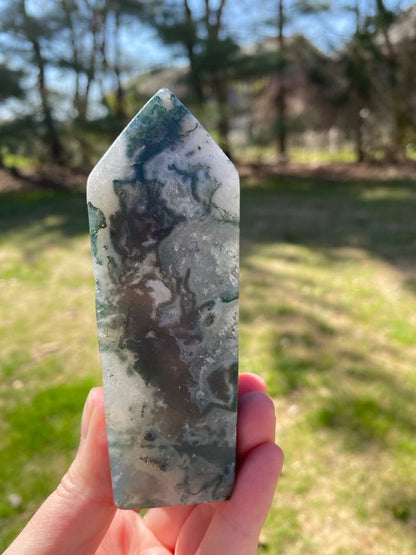 Large Moss Agate Tower